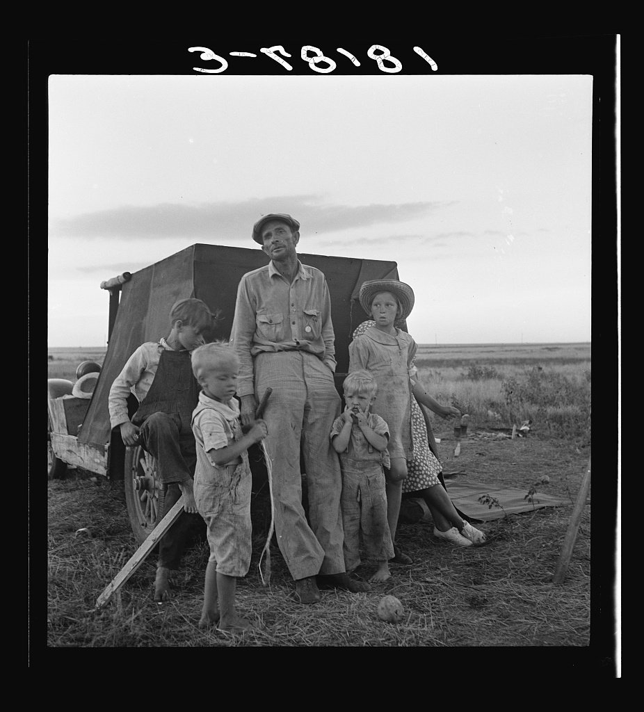 Old time professional migratory laborer camping outside Perryton, Texas